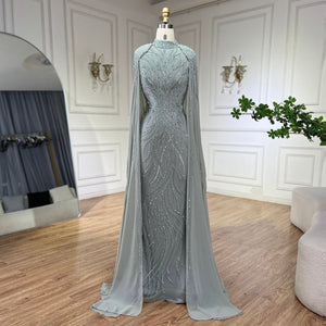 sage long sleeve evening gown 